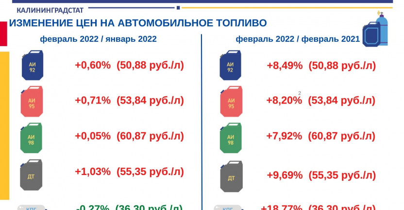 Изменение цен на автомобильное топливо в феврале 2022 года